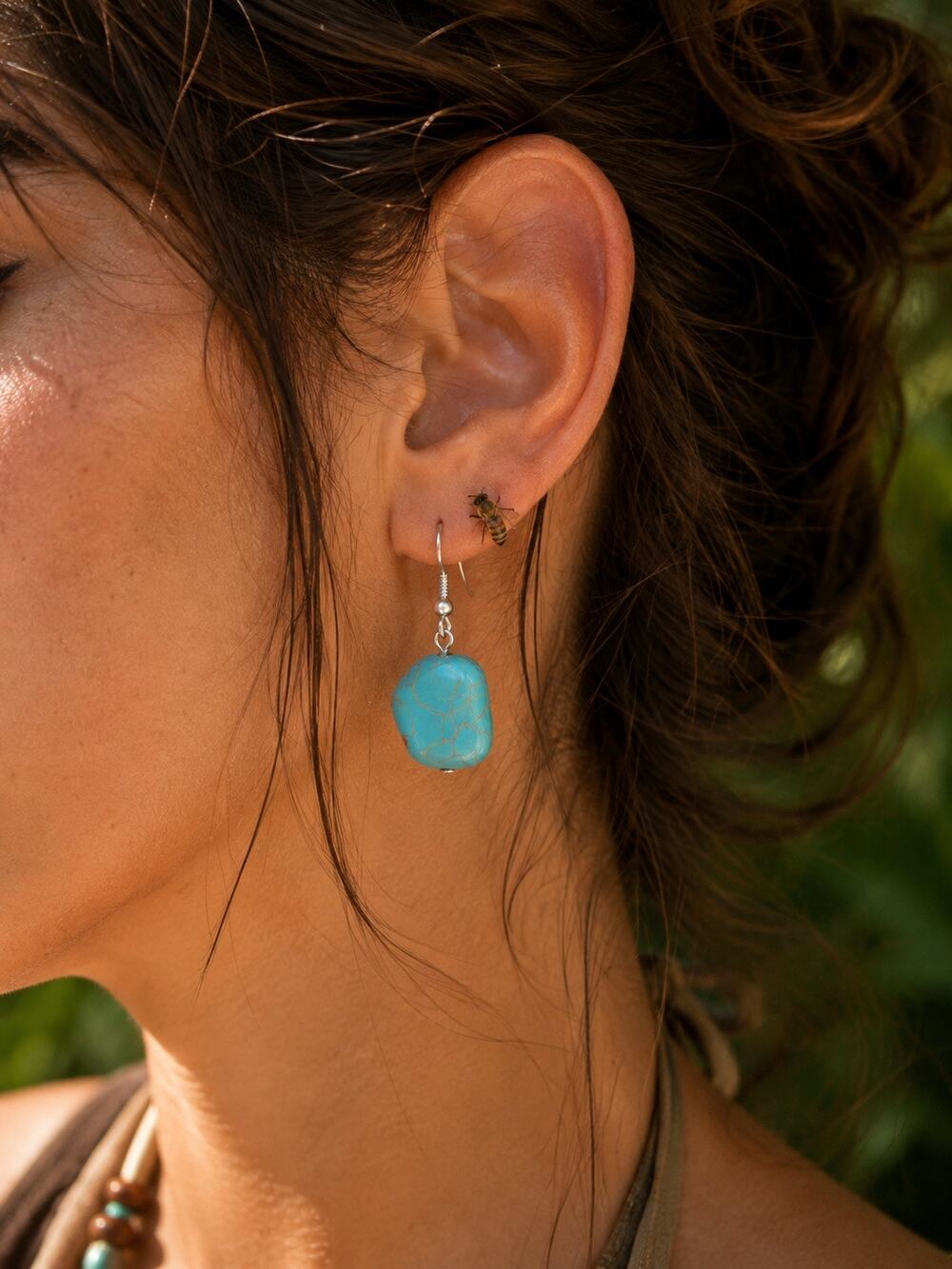 Boho free Boho Turquoise Blue Stone Nugget Dangle Earrings  Southwestern